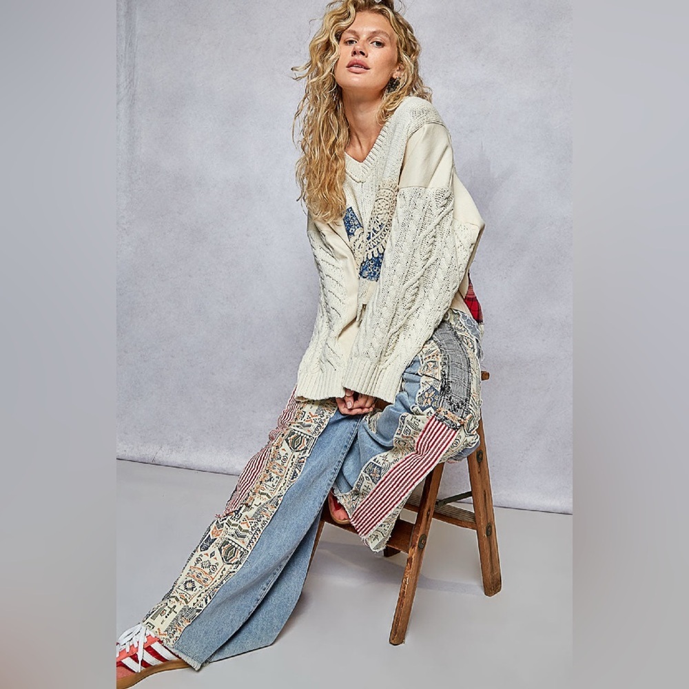 Bohemian Patchwork Wide-Leg Pants - Picture 5 of 6
